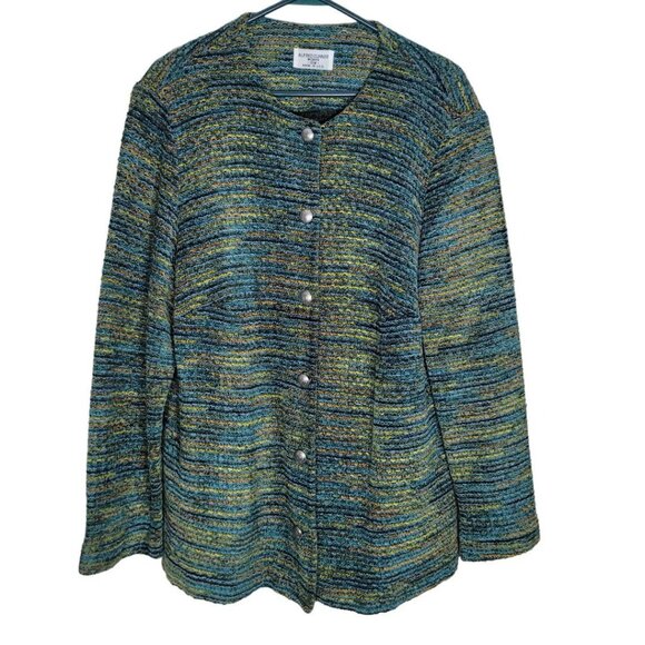 Alfred Dunner Jacket Coat Button Front Shoulder Pad Green Women Plus 18W - Picture 1 of 11